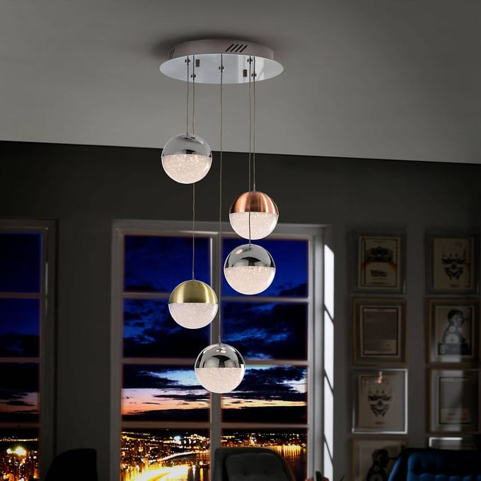 Schuller Valencia LED hanglamp Sphere, multicolour, 5-lamps