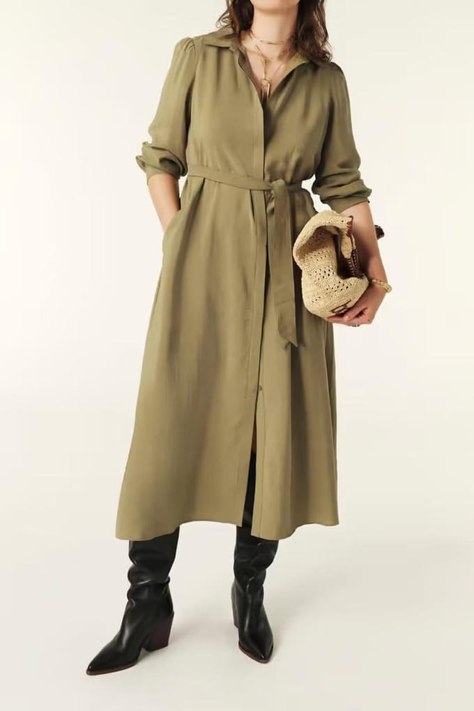 BA&SH Robe Lara Kaki Maat: S | Maxi Jurken Outlet | Dames | Bruin