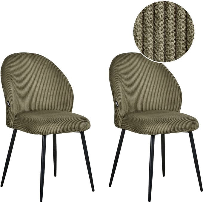 ELOY - Eetkamerstoel set van 2 - Donkergroen - Corduroy
