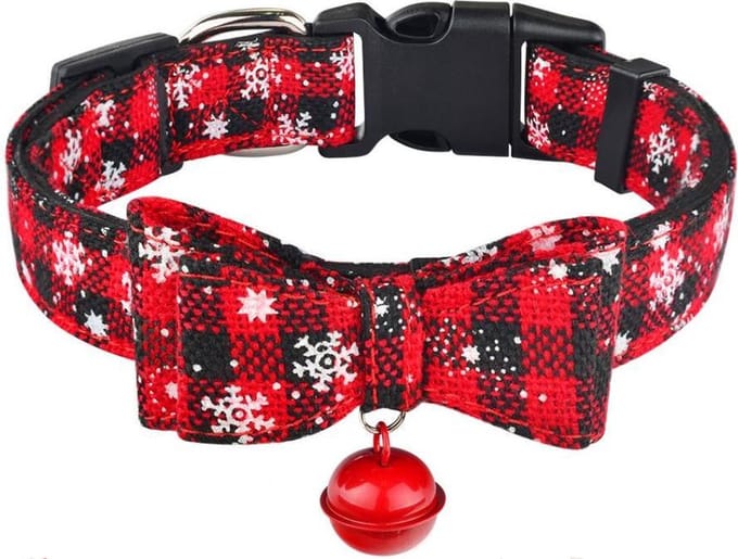 Halsband Hond - Verstelbaar - Kerstmis - Rood - Bel - 26/39 x 2 cm
