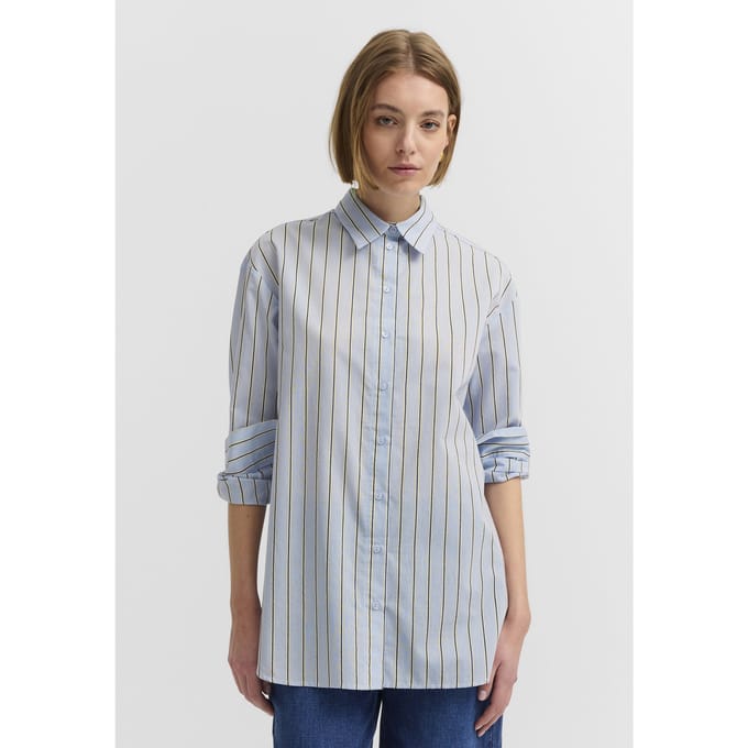 Bugatti Damen Blouse van katoen, gestreept, met overhemdkraag