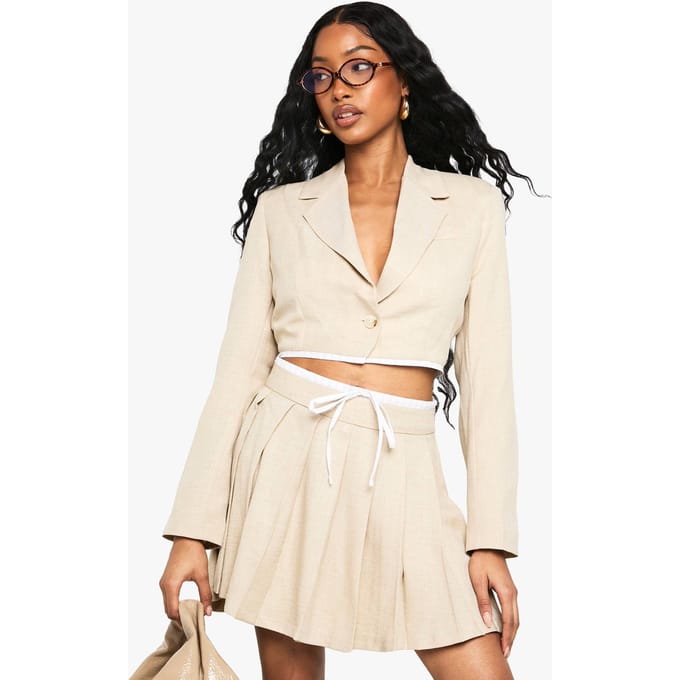 boohoo Dames Tailor-made geweven geplooide mini-rok | Steen | Maat: 36