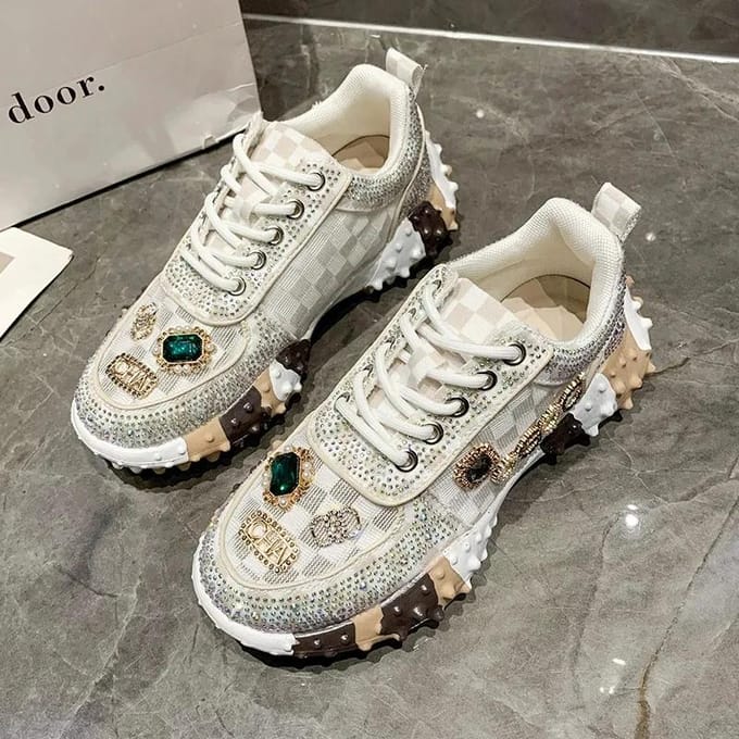 Baskets pour femmes, chaussures de sport vulcanisées, à plateforme, à la mode, avec strass 37 white
