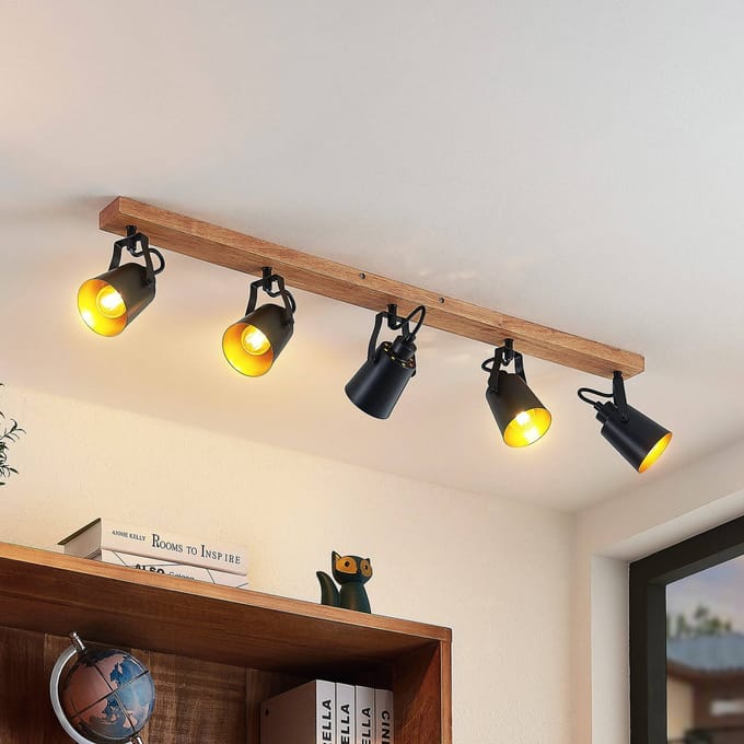 Lindby - buitenspot - 5lichts - Metaal, rubber hout - H: 15.8 cm - E14 - zwart, donker hout