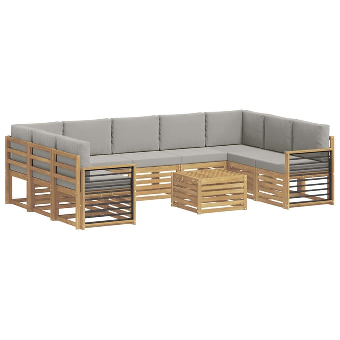 vidaXL - Buiten - bank - set - 10 - st - Wit - en - Lichtgrijs - Polyester