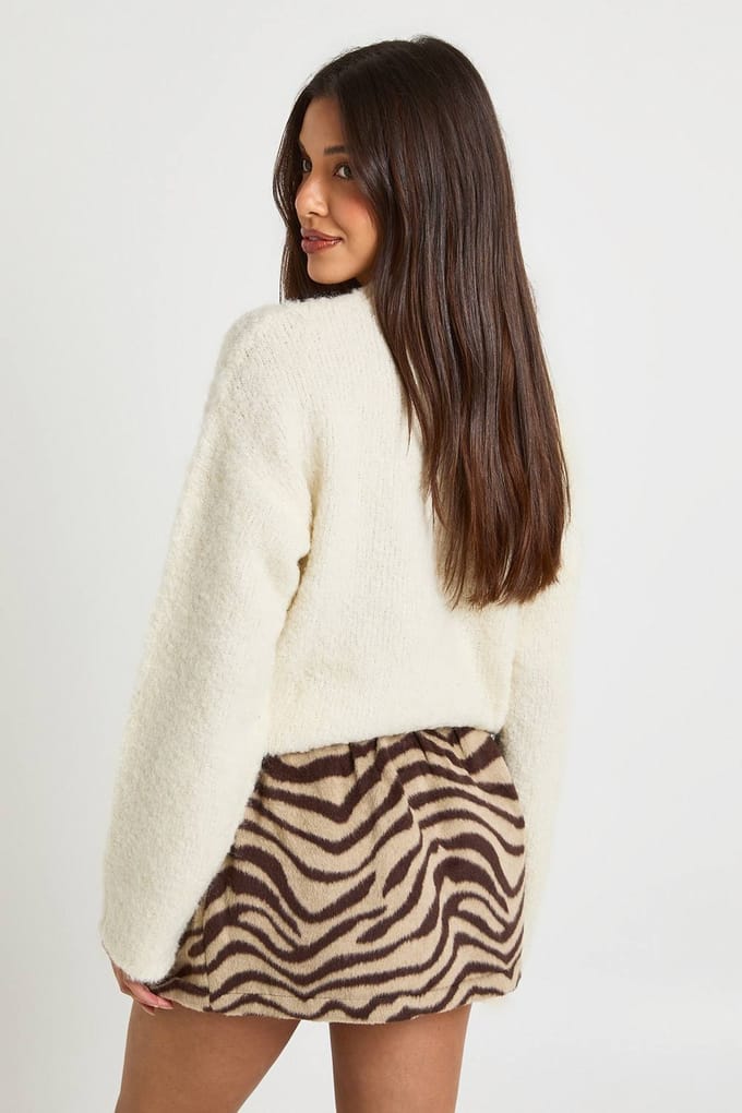 boohoo Dames Zebra Wollen Look A-lijn Mini Rok | Maat: 6