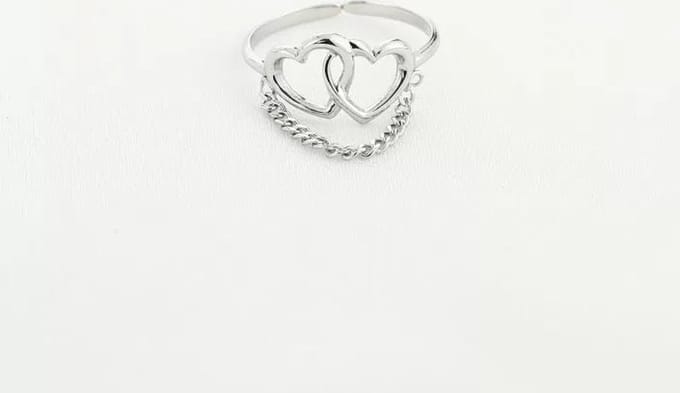 Bijoutheek Ring (Sieraad) 2 Hartjes En Ketting Silver