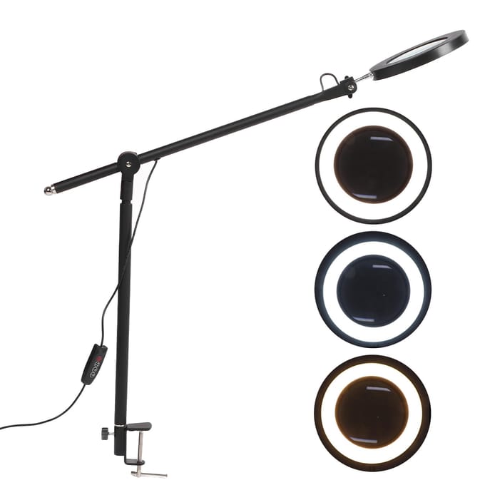 Multifunctionele LED Vergrootlamp 3 Modi Clip-on Vergrootlamp Draaibare Vergrootlamp