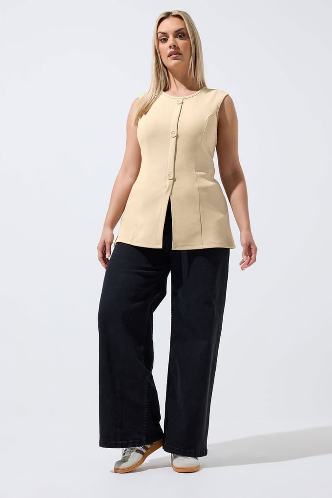 Limited Collection Naturelbruin Gilet Met Naaddetails Size 46