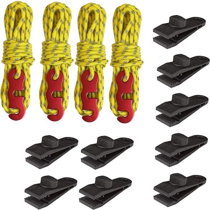 14 PCS Pinces de Bâche Robustes avec Cordes Réfléchissantes Vis Moletées Réglables pour Tente auvent Bâche Durable Yellow yellow