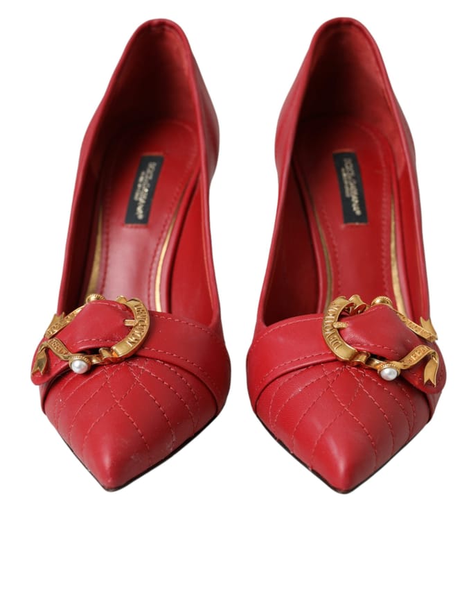 Gequilted Leren Pumps met Puntige Neus