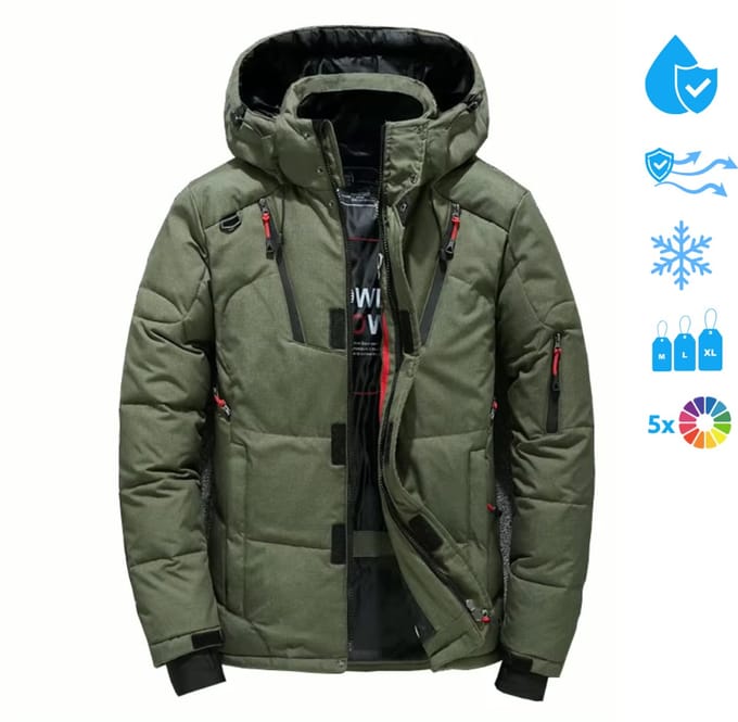 Heren Winterjas - Warme Gevoerde Pufferjas - Winddicht & Waterafstotend - Capuchon - Groen - M