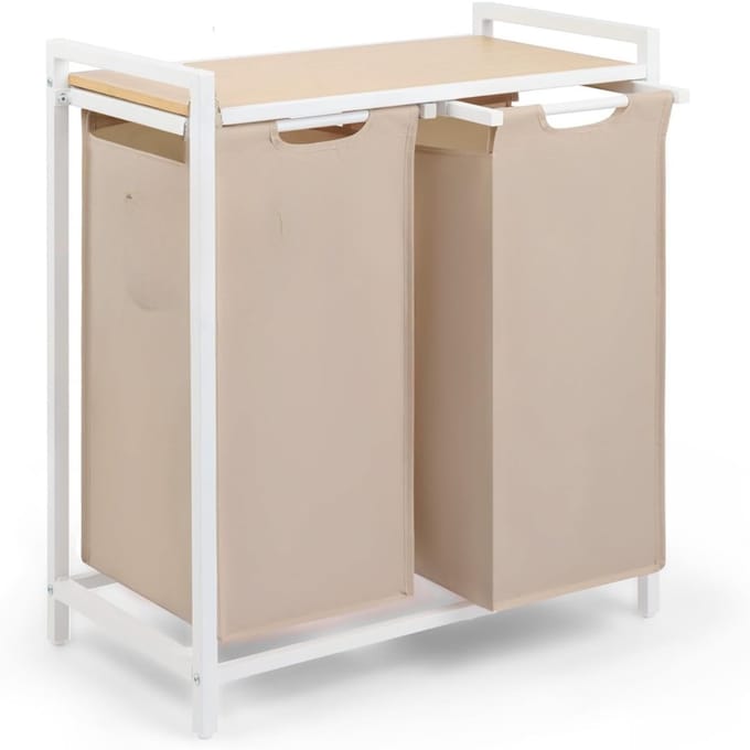 DYNA® Wasmand 2 Vakken - Wasmand - Wassorteerder - Crème- ‎65cm x 36cm x 73cm