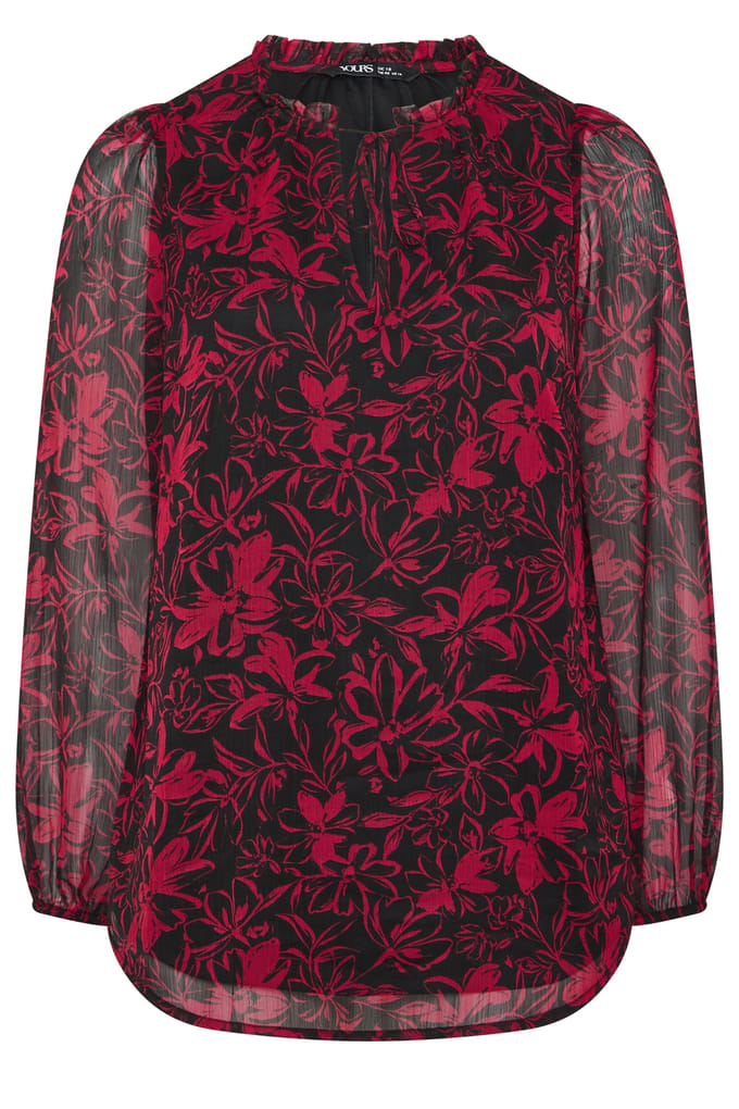 Yours Curve Rode Blouse Met Ruches En Bloemenprint Size 42