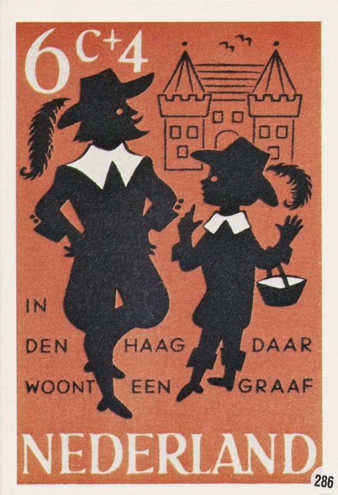 Briefkaart met afbeelding Kinderrijmpje : In Den Haag daar woont een graaf postzegel