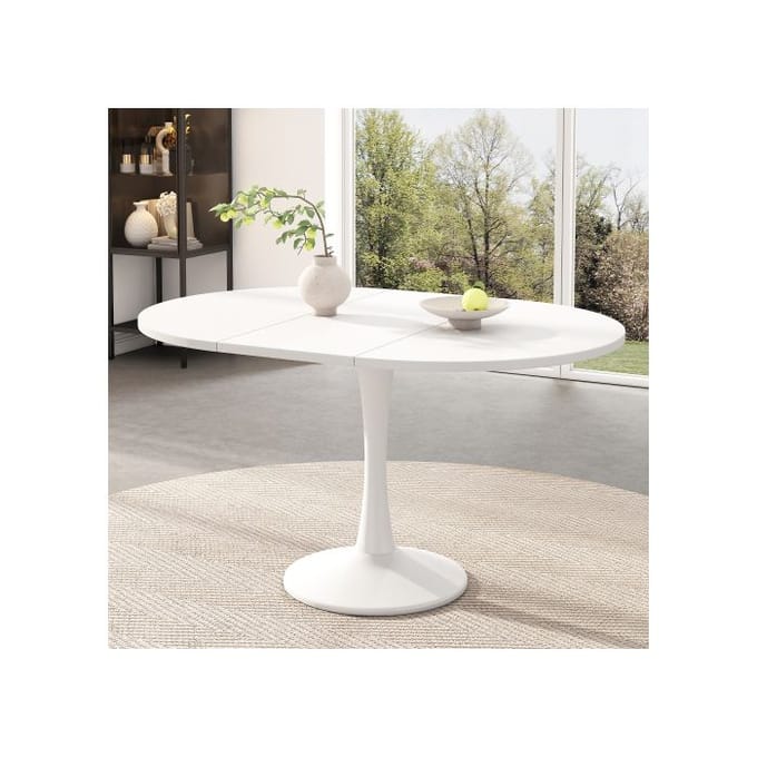 Ovale eettafel - MUVOE - L 100/140 x B 100 x H 75 cm - Wit - Modern design - Veelzijdig wit