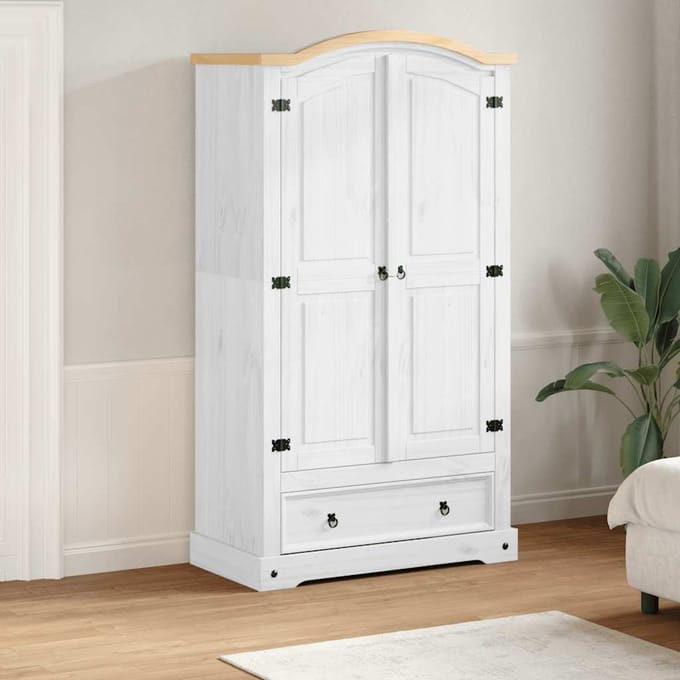 vidaXL - Kledingkast - Corona - wit - 102x52x186 - cm - massief - grenenhout