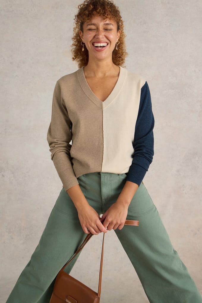White Stuff Maggie V Neck Jumper Natural Multi Taglia: 12 REGULAR | Maglioni a maglia Outlet | Donna