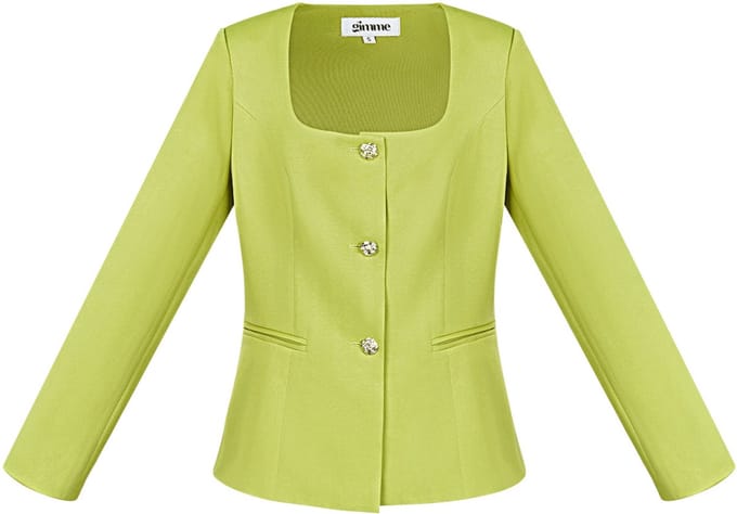 Elegante Polyester Vrouwen Jas met Rechthoekige Halslijn - Groen - Maat S