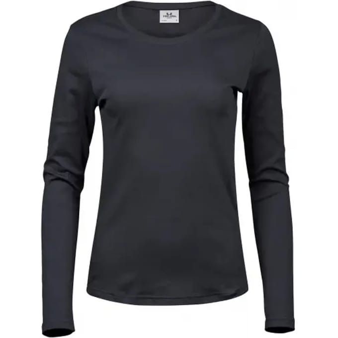 Tee Jays - Dames Interlock T-shirt lange mouwen - Dark Grey (Solid) maat S