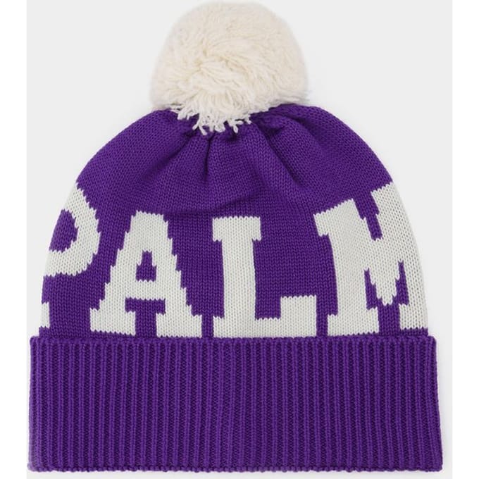 Pompon muts met wit en paars logo