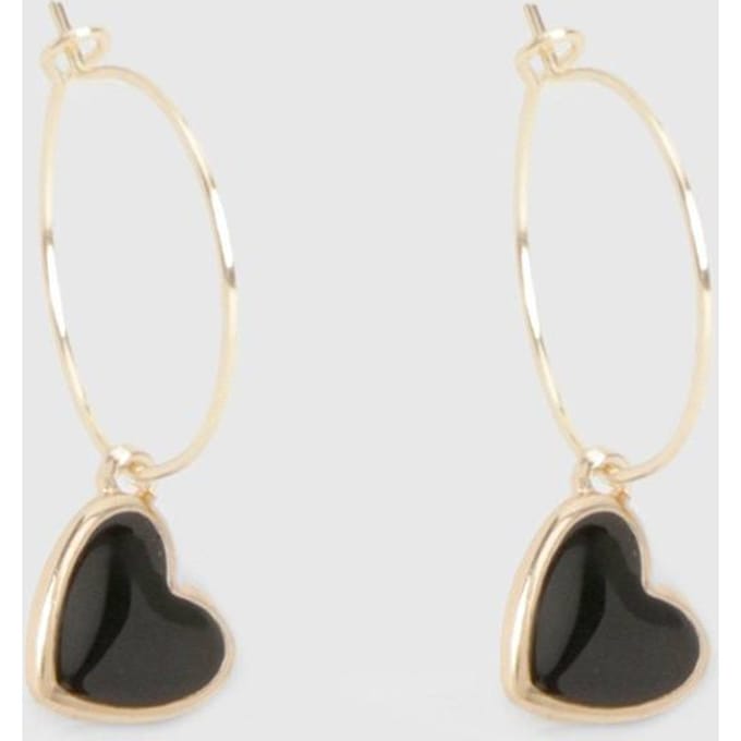 boohoo Dames Zwarte Hart Drop Oorringen | Goud