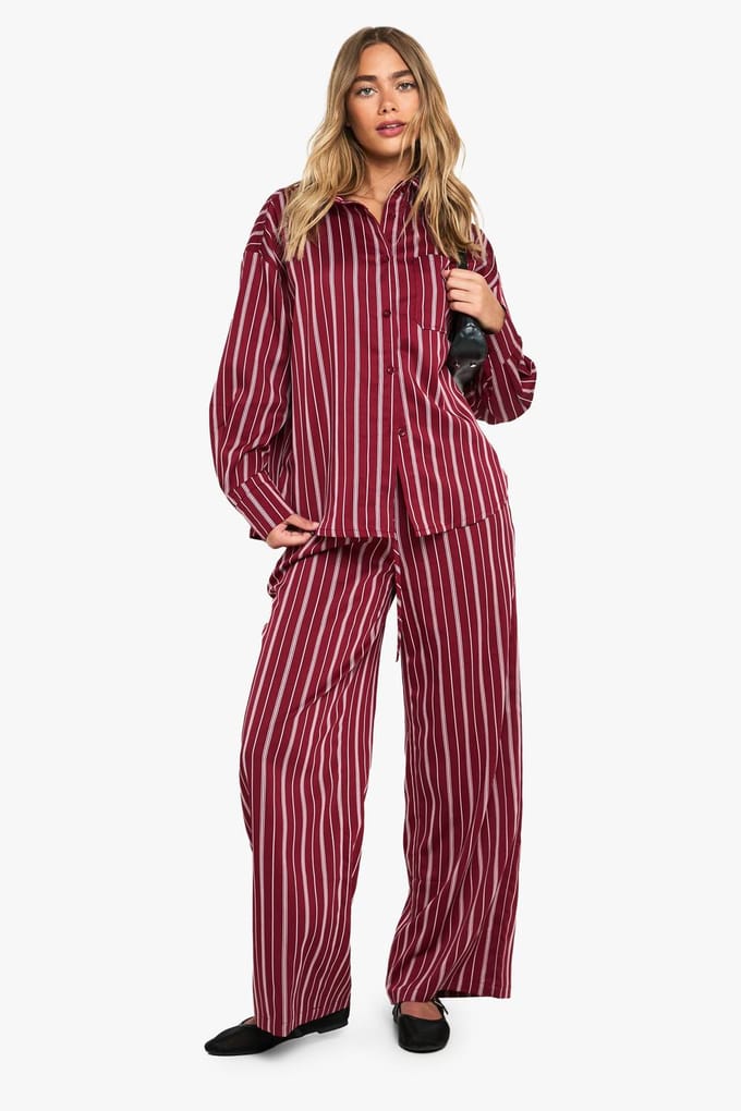 boohoo Dames Oversized overhemd met fijne streepjes | Red | Maat: 10