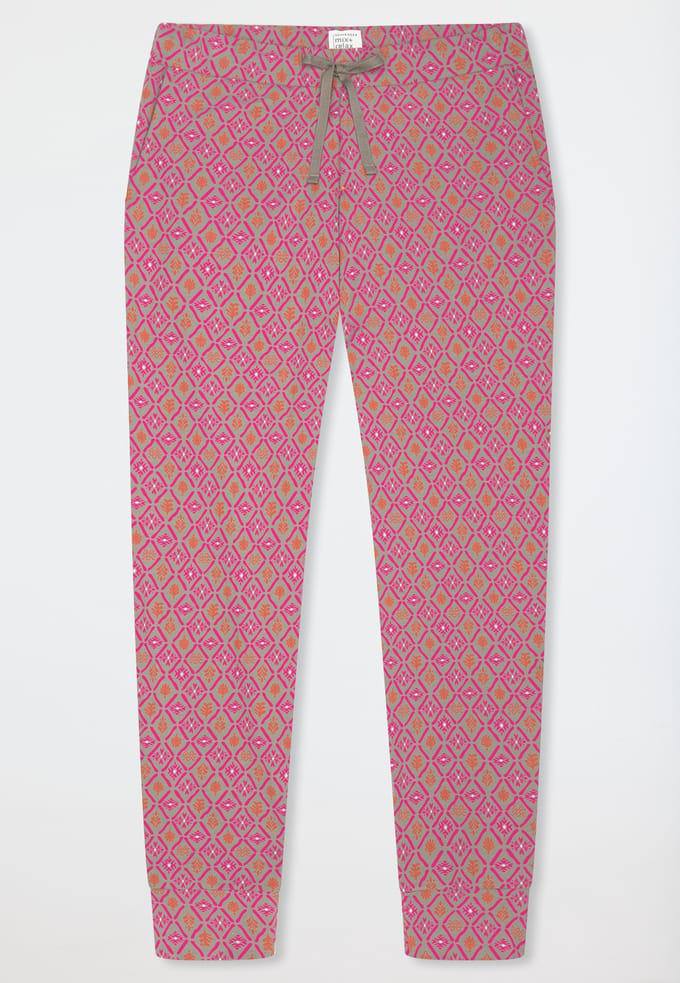 Langere broek met elastische manchetten, fuchsia met patroon - Mix+ Relax 40