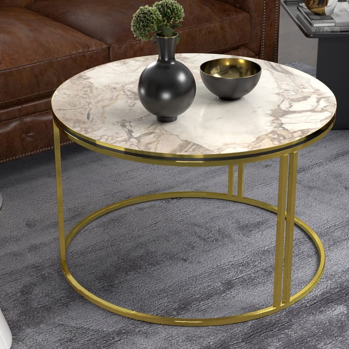 Salontafel Aulum rond 50x70 cm marmer wit en goudkleurig