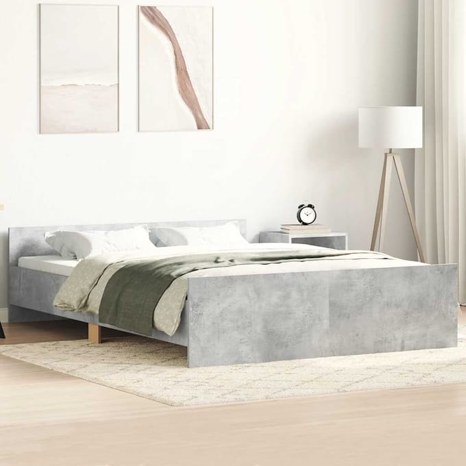 vidaXL - Bedframe - met - hoofd- - en - voeteneinde - betongrijs - 150x200 - cm
