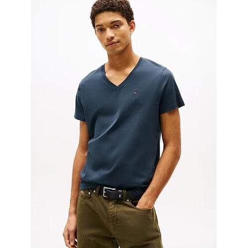 Tommy Jeans Heren V-Hals T-Shirt – Black Iris XS