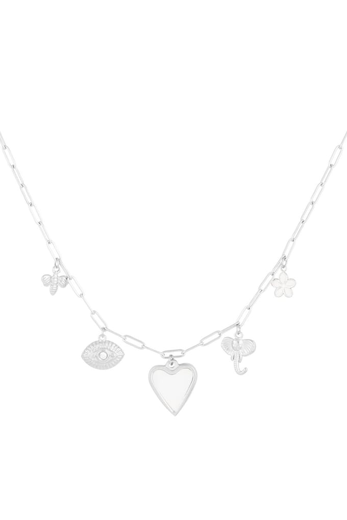 Yehwang Heartstrings - Ketting - Bedels - Stainless steel - Lengte 39 + 5 cm - Zilverkleurig