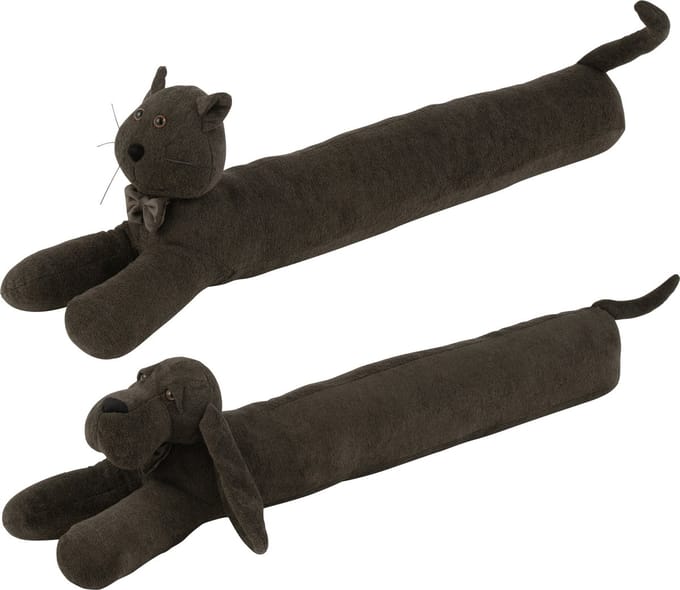 J-Line deurstopper Hond/Kat Bouclé - textiel - donkergrijs - 2 stuks