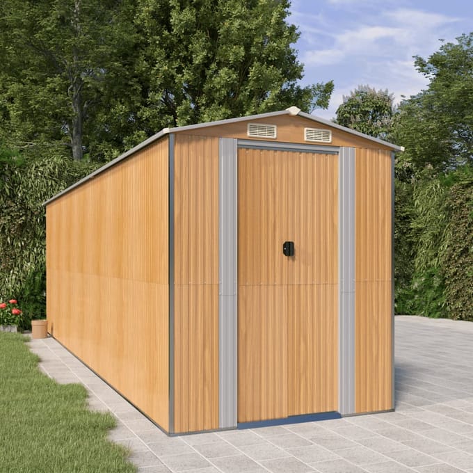 vidaXL - Tuinschuur - 192x606x223 - cm - gegalvaniseerd - staal - lichtbruin