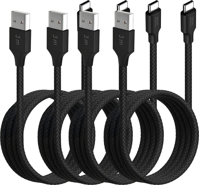 Voordeelbundel usb C kabels 3 meter - Usb naar usb C - Lang - 4 stuks - Zwart