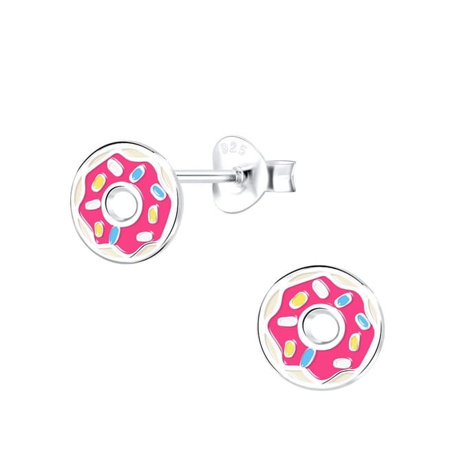 Oorbellen meisje donut - zilver - roze