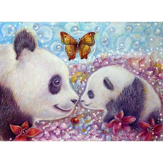 Diamant schilderij  Panda en vlinder  borduurwerk volledige ronde diamant kruissteek strass 20X30CM gray