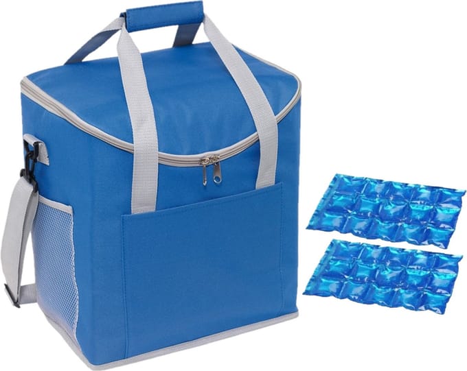 Grote koeltas blauw met 2 stuks flexibele koelelementen 27 liter