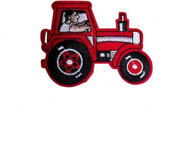 Indyaantje Denim Tractor patches - Carnaval - Patch - Strijk embleem - Rood geborduurd