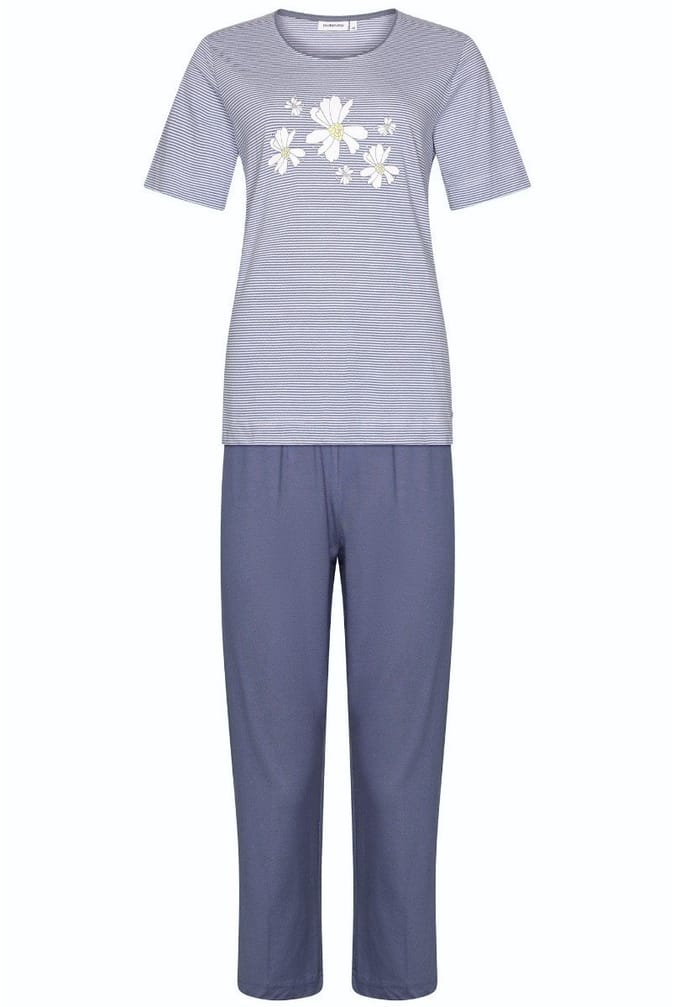 Pastunette Pyjama Flowers - Grijs Gestreept - Katoen - Maat 38