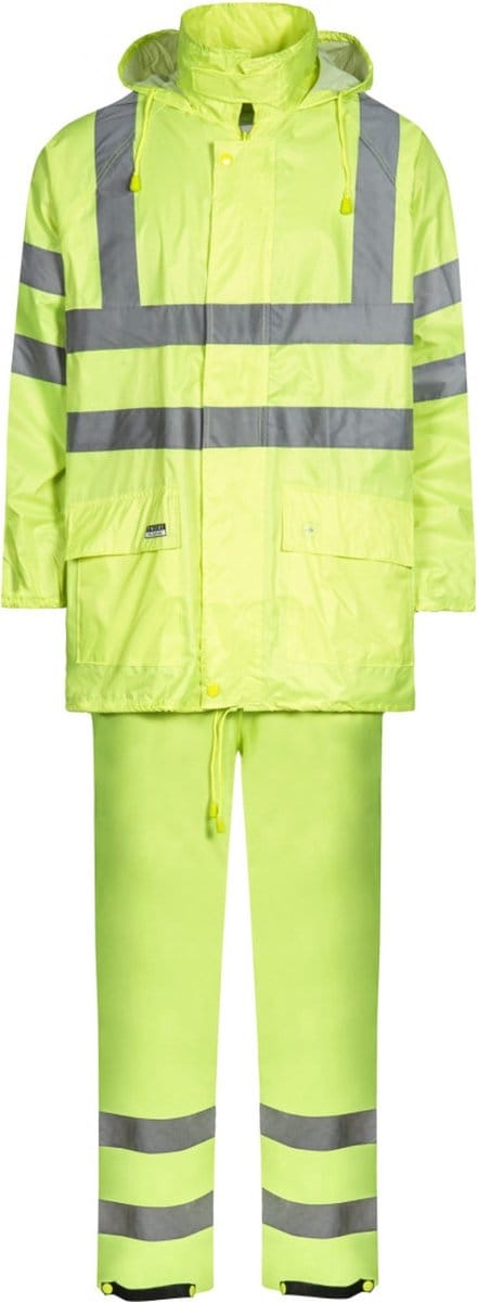 Fluor gele HI-Vis regenpak van Lyngsøe Rainwear S