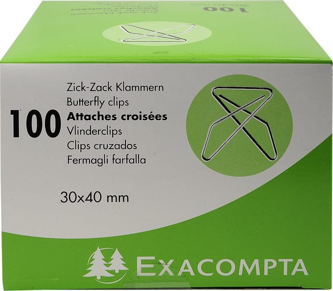Exacompta 20x Doos met 100 Vlinderclips 30x40mm - Zilver - 14765E