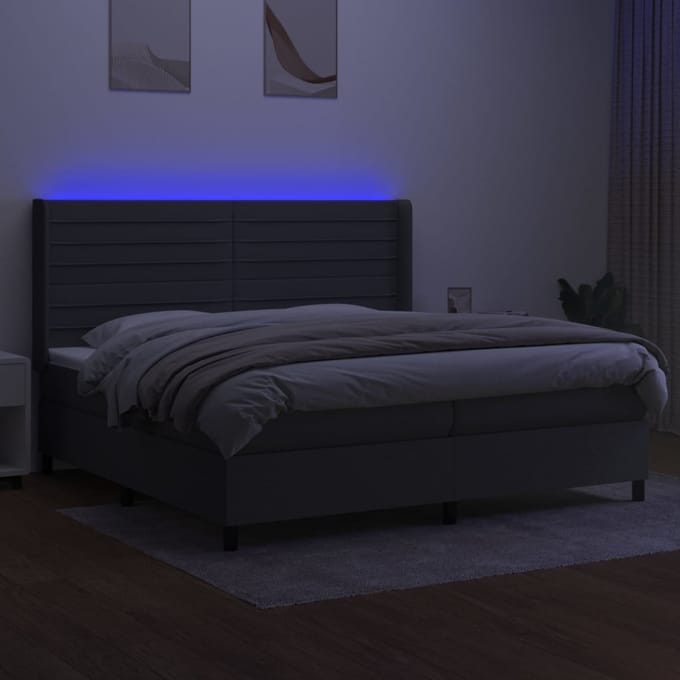 vidaXL - Boxspring - met - matras - en - LED - stof - donkergrijs - 200x200 - cm