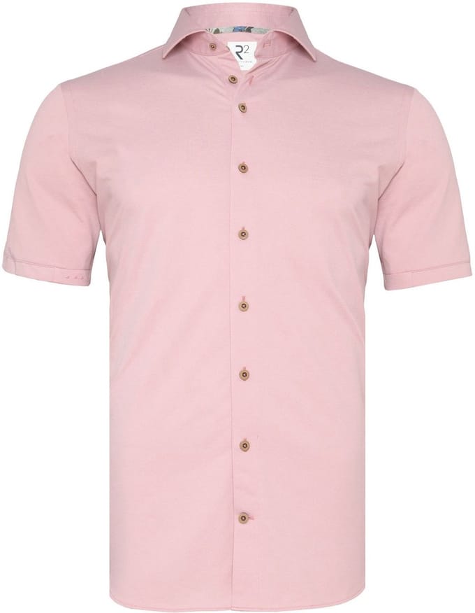 R2 Japanese Knitted Short Sleeve Overhemd Roze - Maat 3XL - Heren - Overhemden Formeel