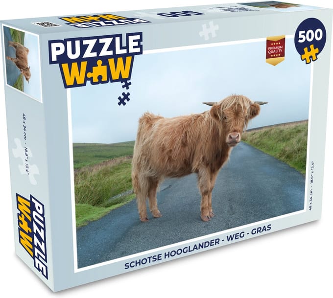 Puzzel Schotse Hooglander - Weg - Gras - Legpuzzel - Puzzel 500 stukjes