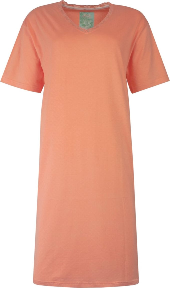 Tenderness Dames Nachthemd - Katoen - V Hals - Coral - Maat M