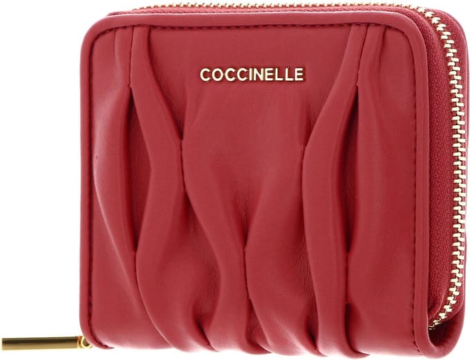 COCCINELLE Leren Portemonnee Metallic Goodie Wallet Smooth Calf Leather Soft Cranberry Rood