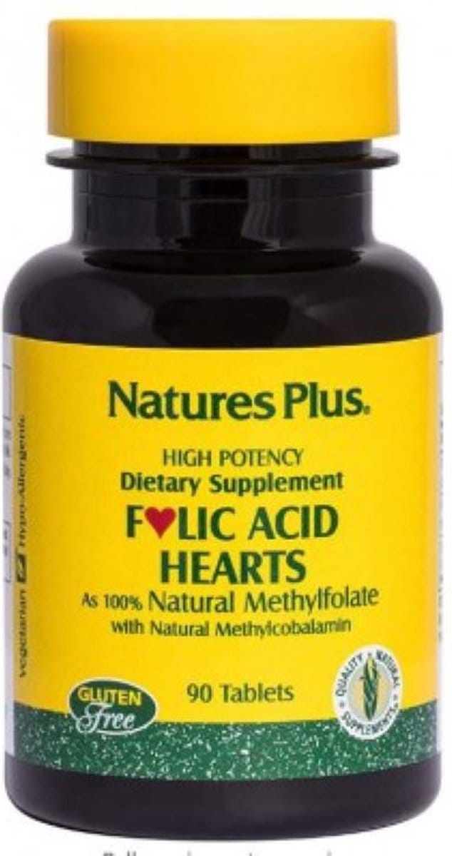 Folic Acid Hearts, Foliumzuur, 90 tabletten, Nature's Plus