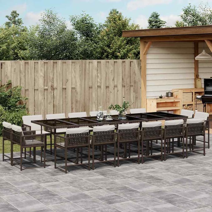vidaXL - 17-delige - Tuinset - met - kussens - poly - rattan - bruin