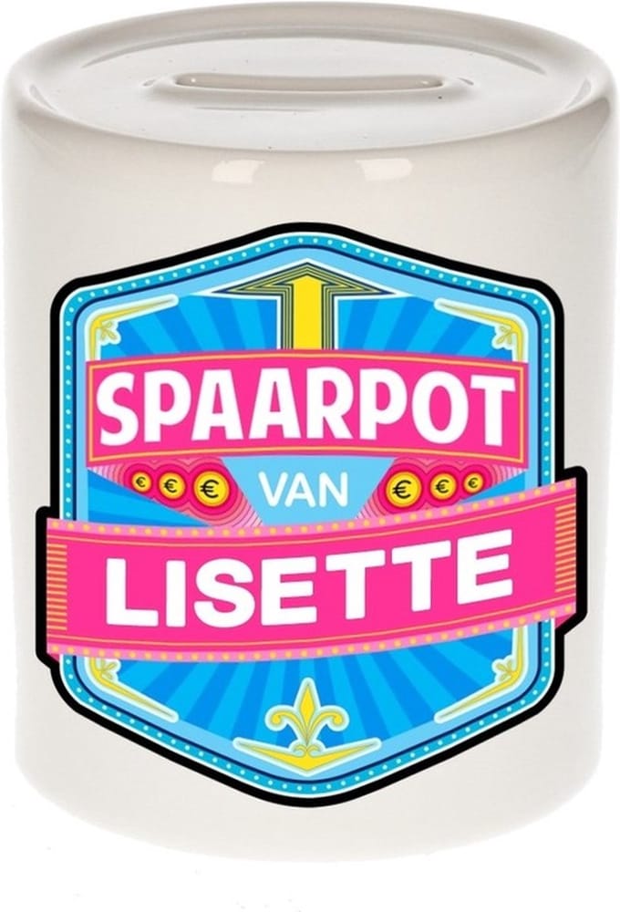 Bellatio Decorations Kinder spaarpot met naam - Lisette - keramiek - met dop - wit - Sparen - Spaargeld van Lisette